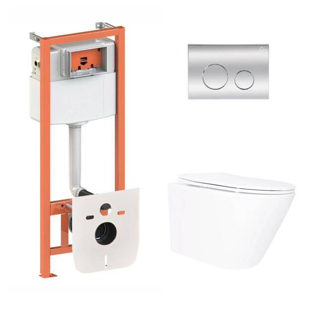 Готовое решение Qtap для ванной комнаты: подвесной унитаз Swan Ultra Quiet 520×360×320 + комплект инсталляции Nest 4 в 1 (круглая клавиша Chrome), фото  | SNABZHENIE.com.ua