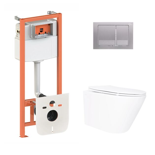 Готовое решение Qtap для ванной комнаты: подвесной унитаз Swan Ultra Quiet 520×360×320 + комплект инсталляции Nest 4 в 1 (квадратная клавиша Satin), фото  | SNABZHENIE.com.ua