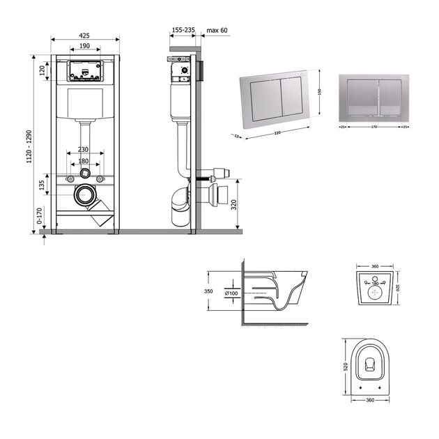 Готовое решение Qtap для ванной комнаты: подвесной унитаз Swan Ultra Quiet 520×360×320 + комплект инсталляции Nest 4 в 1 (квадратная клавиша Satin), фото , изображение 2 | SNABZHENIE.com.ua Готовое решение Qtap для ванной комнаты: подвесной унитаз Swan Ultra Quiet 520×360×320 + комплект инсталляции Nest 4 в 1 (квадратная клавиша Satin), фото , изображение 2 | SNABZHENIE.com.ua