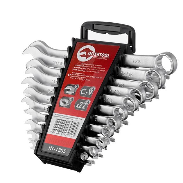 Набір ключів комбінованих 22 од. дюймових 11 од метричних 11 од, фото , изображение 3 | SNABZHENIE.com.ua