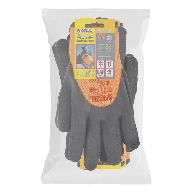 Перчатки акриловые утепленные MASTERTOOL со вспененным латексным покрытием ¾ 11" 12 пар оранжево-черные, фото , изображение 2 | SNABZHENIE.com.ua Перчатки акриловые утепленные MASTERTOOL со вспененным латексным покрытием ¾ 11" 12 пар оранжево-черные, фото , изображение 2 | SNABZHENIE.com.ua