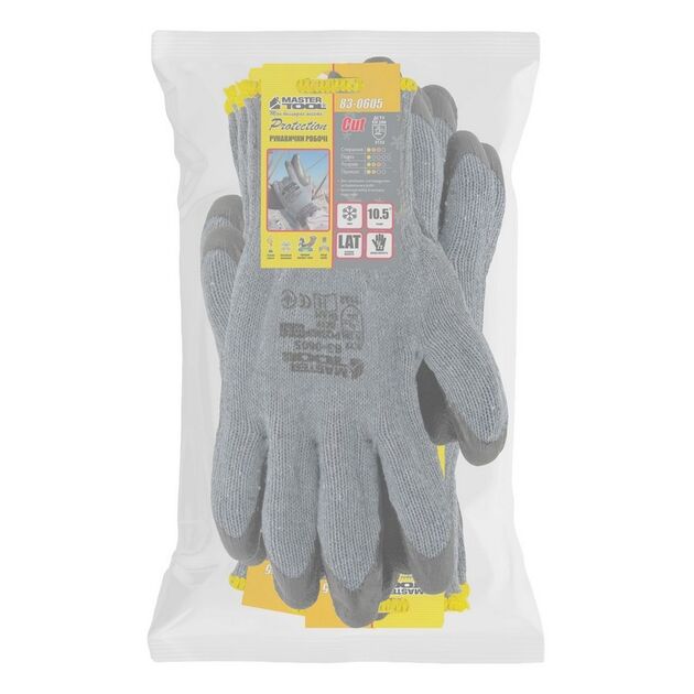 Перчатки хлопковые утепленные MASTERTOOL CRINKLE LATEX COTTON латексное покрытие ладони 10.5" 12 пар, фото , изображение 2 | SNABZHENIE.com.ua