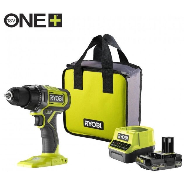 Ryobi Шурупокрут-дриль акумуляторний ONE+ RDD18-1C20S 18В 1х2А·год ЗП 52Нм 450·1750об·хв 1.1кг сумка, фото  | SNABZHENIE.com.ua