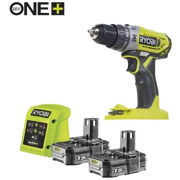 Ryobi Шурупокрут-дриль ударний акумуляторний ONE+ R18PD2-215G 18В 1х1.5А·год ЗП 40Нм 400·1350об·хв 1кг, фото  | SNABZHENIE.com.ua