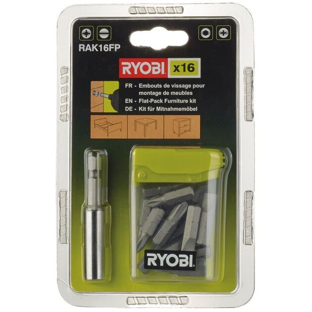 Ryobi Набір біт RAK16FP 15 біт 25мм магнітний тримач біт 60мм, фото  | SNABZHENIE.com.ua