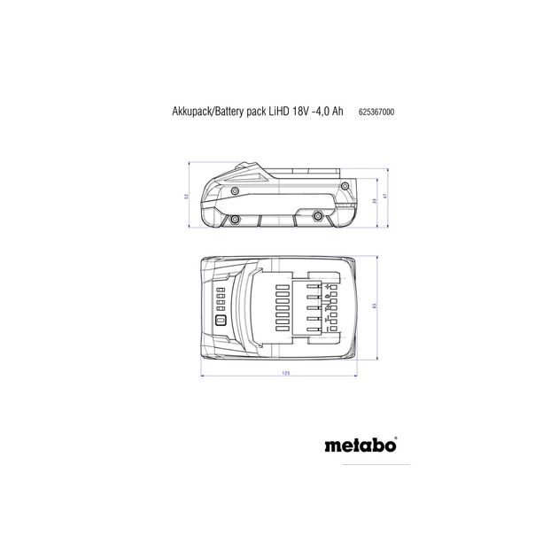 Metabo Акумулятор LIHD 18В 4А·год 0.58кг, фото , изображение 4 | SNABZHENIE.com.ua Metabo Акумулятор LIHD 18В 4А·год 0.58кг, фото , изображение 4 | SNABZHENIE.com.ua