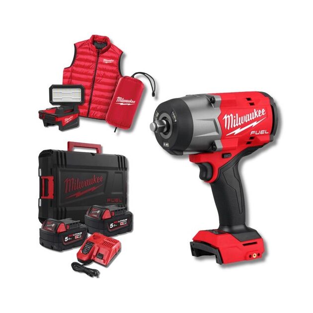 Гайковерт аккумуляторный бесщёточный MILWAUKEE 1/2" (2034 Нм) M18 FHIWF2F12MC-502X жилетка + фонарь, фото  | SNABZHENIE.com.ua