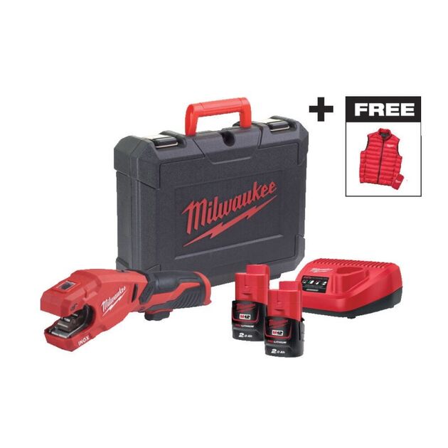 Труборез аккумуляторный по нержавеющей стали MILWAUKEE M12 PCSSMC-202C +жилетка, фото  | SNABZHENIE.com.ua