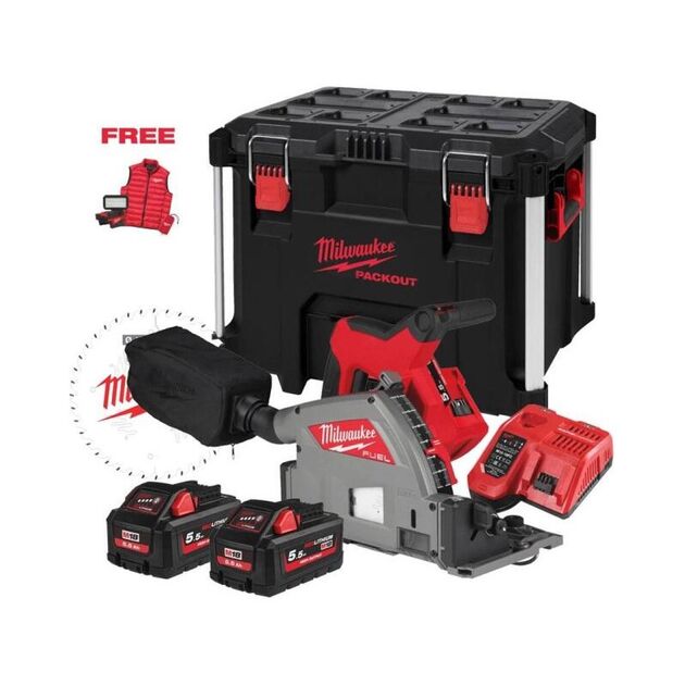 Пила дисковая погружная аккумуляторная бесщеточная MILWAUKEE M18 FPS55MC-552P PACKOUT, фото  | SNABZHENIE.com.ua