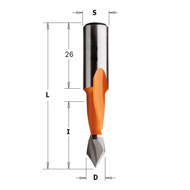Сверло левое с двумя канавками 8x27x57,5 мм, хвостовик 10 мм CMT, фото  | SNABZHENIE.com.ua