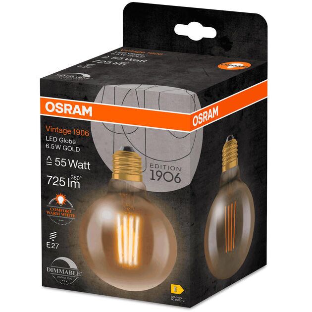 Лампа OSRAM LED E27 6.5Вт 2700К 725Лм G95 філаментна димується Vintage 1906Лампа LED E27 6.5Вт 2700К 725Лм G95 філаментна димується Vintage 1906, фото , зображення 5 | SNABZHENIE.com.ua Лампа OSRAM LED E27 6.5Вт 2700К 725Лм G95 філаментна димується Vintage 1906Лампа LED E27 6.5Вт 2700К 725Лм G95 філаментна димується Vintage 1906, фото , зображення 5 | SNABZHENIE.com.ua