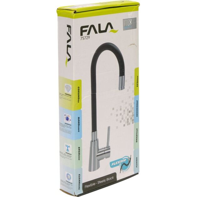 Змішувач води FALA "FLEXIBLE STEELY" для раковини з гнучкою чорною лійкою [10], фото , зображення 2 | SNABZHENIE.com.ua
