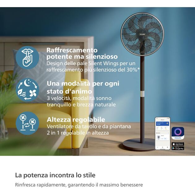 Вентилятор Philips підлоговий Series 3000, 40см, 48Вт, керування через смартфон, регулювання висоти, чорний, фото , изображение 7 | SNABZHENIE.com.ua Вентилятор Philips підлоговий Series 3000, 40см, 48Вт, керування через смартфон, регулювання висоти, чорний, фото , изображение 7 | SNABZHENIE.com.ua