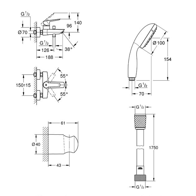 Смеситель для ванны Grohe QuickFix Start Black UA30330701, фото , зображення 2 | SNABZHENIE.com.ua