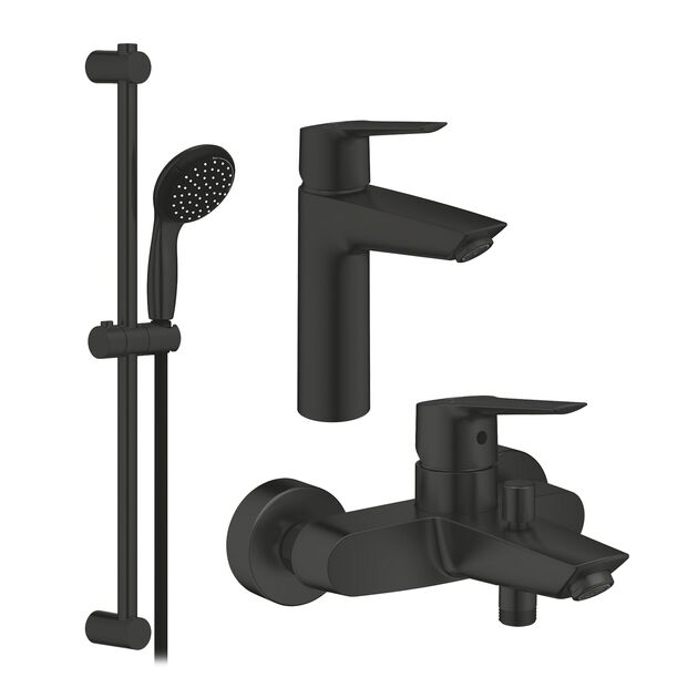 Набор смесителей 3 в 1 для ванной комнаты Grohe QuickFix Start Black UA303301MQ, фото  | SNABZHENIE.com.ua