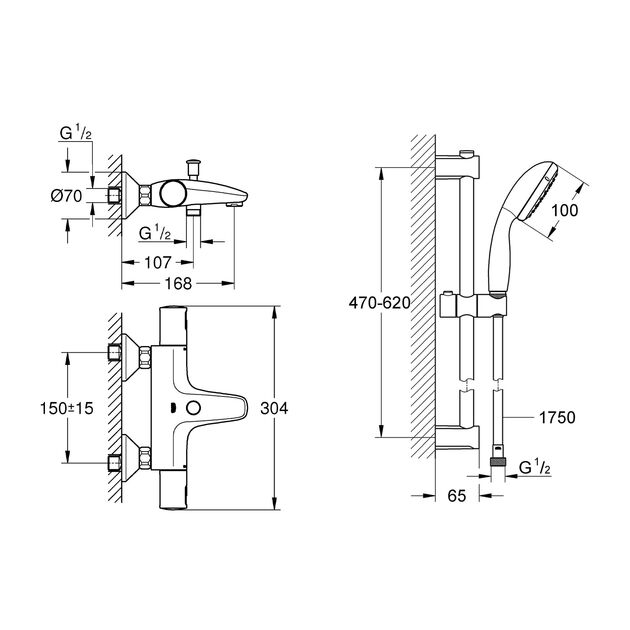 Смеситель термостатический для ванны Grohe QuickFix Precision Start Black UA303907T1, фото , зображення 2 | SNABZHENIE.com.ua