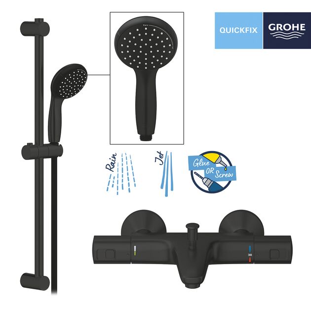 Смеситель термостатический для ванны Grohe QuickFix Precision Start Black UA303907T1, фото , зображення 8 | SNABZHENIE.com.ua