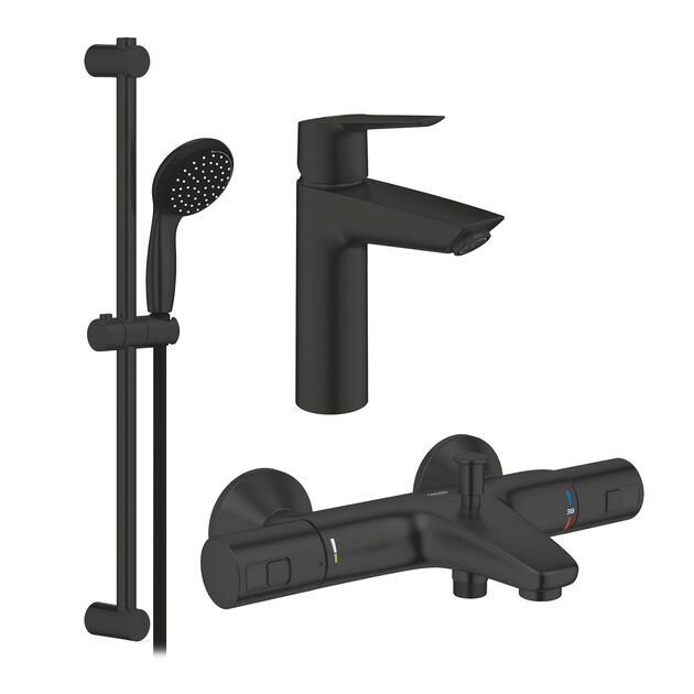 Набор смесителей 3 в 1 для ванной комнаты Grohe QuickFix Start Black UA303304TM, фото  | SNABZHENIE.com.ua