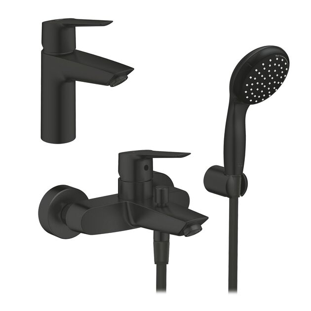 Набор смесителей 3 в 1 для ванной комнаты Grohe QuickFix Start Black UA303301SQ, фото  | SNABZHENIE.com.ua