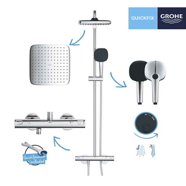 Душевая система термостатическая Grohe QuickFix Vitalio Comfort System 250 Cube 26696001 , фото , изображение 6 | SNABZHENIE.com.ua Душевая система термостатическая Grohe QuickFix Vitalio Comfort System 250 Cube 26696001 , фото , изображение 6 | SNABZHENIE.com.ua