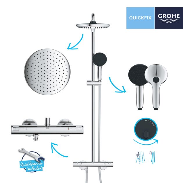 Душевая система термостатическая Grohe QuickFix Vitalio Comfort System 250 26677001, фото , изображение 8 | SNABZHENIE.com.ua Душевая система термостатическая Grohe QuickFix Vitalio Comfort System 250 26677001, фото , изображение 8 | SNABZHENIE.com.ua
