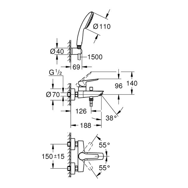 Смеситель для ванны Grohe QuickFix Start 25283002, фото , зображення 2 | SNABZHENIE.com.ua