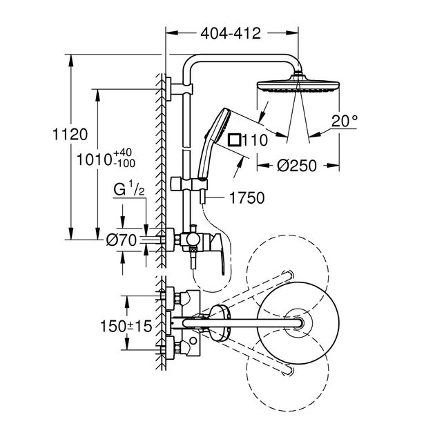 Душевая система Grohe QuickFix Vitalio Comfort System 250 26985001, фото , изображение 2 | SNABZHENIE.com.ua Душевая система Grohe QuickFix Vitalio Comfort System 250 26985001, фото , изображение 2 | SNABZHENIE.com.ua