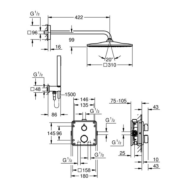 Душевая система скрытого монтажа термостатическая  Grohe QuickFix Precision Grohtherm Cube 34881000, фото , изображение 2 | SNABZHENIE.com.ua Душевая система скрытого монтажа термостатическая  Grohe QuickFix Precision Grohtherm Cube 34881000, фото , изображение 2 | SNABZHENIE.com.ua