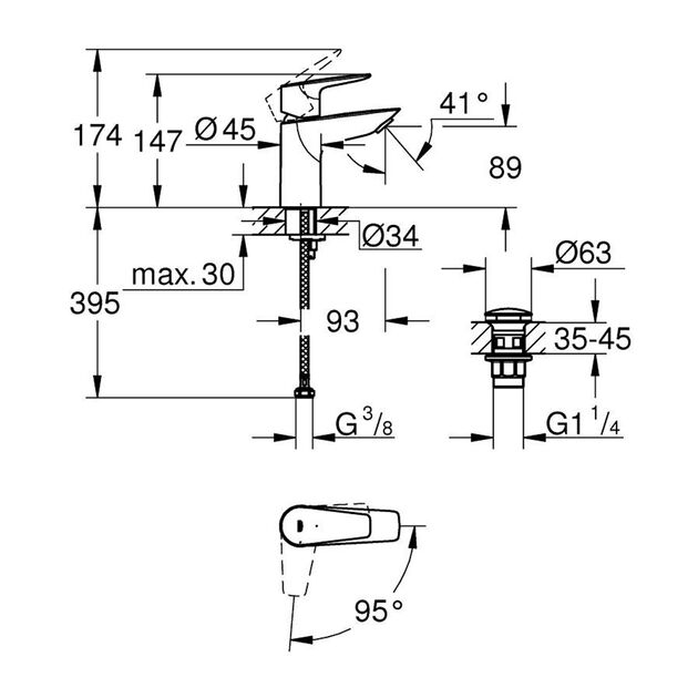 Смеситель для раковины Grohe QuickFix StartEdge S-Size 23900001, фото , зображення 2 | SNABZHENIE.com.ua Смеситель для раковины Grohe QuickFix StartEdge S-Size 23900001, фото , зображення 2 | SNABZHENIE.com.ua