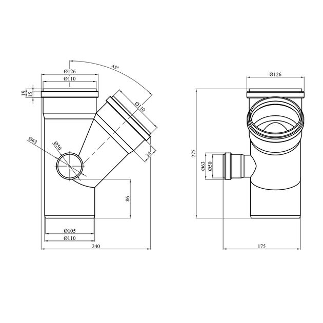 Крестовина двухплоскостная для внутренней канализации Rozma 110х110/45°+50/90°, фото  | SNABZHENIE.com.ua