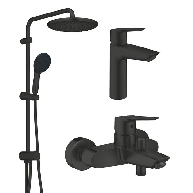 Набор смесителей 3 в 1 для ванной комнаты Grohe QuickFix Start Black UA303305RM, фото  | SNABZHENIE.com.ua
