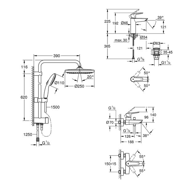 Набор смесителей 3 в 1 для ванной комнаты Grohe QuickFix Start Black UA303305RM, фото , изображение 2 | SNABZHENIE.com.ua Набор смесителей 3 в 1 для ванной комнаты Grohe QuickFix Start Black UA303305RM, фото , изображение 2 | SNABZHENIE.com.ua