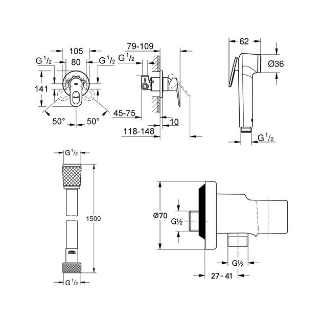 Набор для гигиенического душа скрытого монтажа со смесителем Grohe QuickFix BauLoop 2904200B, фото , изображение 2 | SNABZHENIE.com.ua Набор для гигиенического душа скрытого монтажа со смесителем Grohe QuickFix BauLoop 2904200B, фото , изображение 2 | SNABZHENIE.com.ua