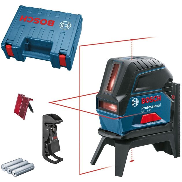 Нівелір лазерний Bosch GCL2-50+RM1+BM3 до 20м, ±0.3мм/м, 4AAx1.5В, IP54, чохол, мішеннь, кейс, 0.6кг, фото  | SNABZHENIE.com.ua