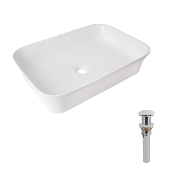 Комплект Qtap Virgo N: Раковина накладная 560x380x130 мм, White, прямоугольная + Донный клапан Pop-up PU02, фото  | SNABZHENIE.com.ua