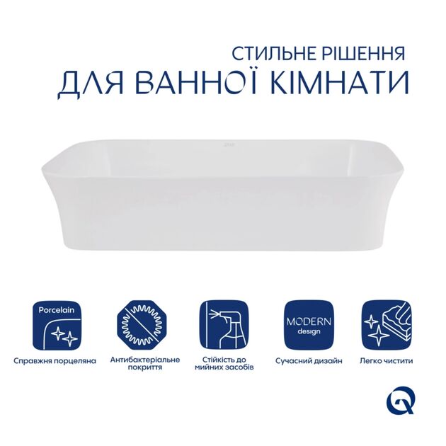Комплект Qtap Virgo N: Раковина накладная 560x380x130 мм, White, прямоугольная + Донный клапан Pop-up PU02, фото , зображення 3 | SNABZHENIE.com.ua Комплект Qtap Virgo N: Раковина накладная 560x380x130 мм, White, прямоугольная + Донный клапан Pop-up PU02, фото , зображення 3 | SNABZHENIE.com.ua