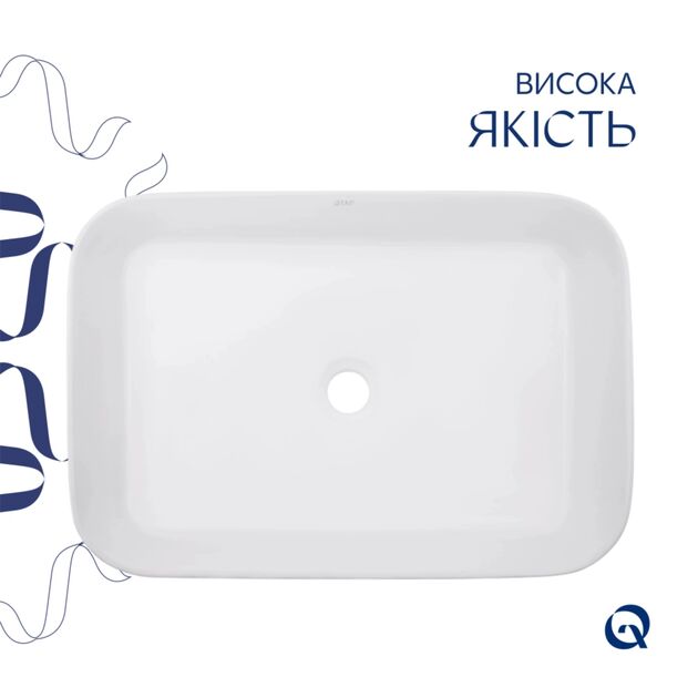 Комплект Qtap Virgo N: Раковина накладная 560x380x130 мм, White, прямоугольная + Донный клапан Pop-up PU02, фото , зображення 4 | SNABZHENIE.com.ua Комплект Qtap Virgo N: Раковина накладная 560x380x130 мм, White, прямоугольная + Донный клапан Pop-up PU02, фото , зображення 4 | SNABZHENIE.com.ua