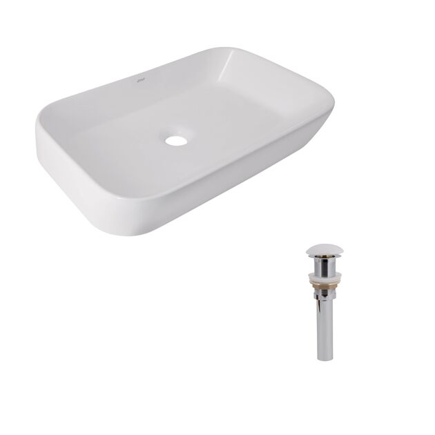 Комплект Qtap Scorpio: Раковина накладная 550x390x120 мм, White, прямоугольная + Донный клапан Pop-up PU02, фото  | SNABZHENIE.com.ua