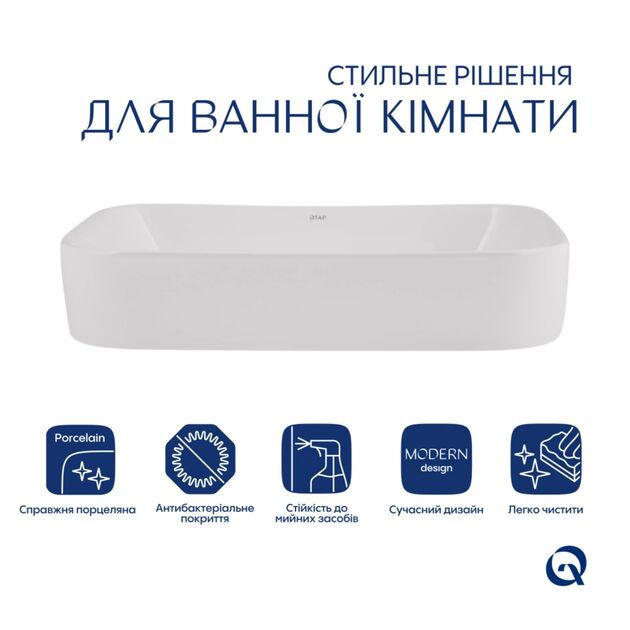 Комплект Qtap Scorpio: Раковина накладная 550x390x120 мм, White, прямоугольная + Донный клапан Pop-up PU02, фото , зображення 3 | SNABZHENIE.com.ua Комплект Qtap Scorpio: Раковина накладная 550x390x120 мм, White, прямоугольная + Донный клапан Pop-up PU02, фото , зображення 3 | SNABZHENIE.com.ua