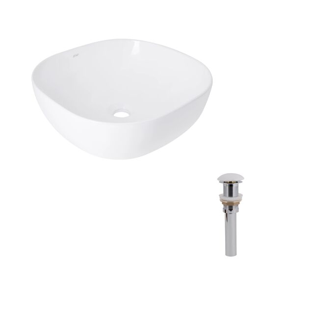 Комплект Qtap Kolibri: Раковина накладная 400x400x140 мм, White, квадратная + Донный клапан Pop-up PU02, фото  | SNABZHENIE.com.ua