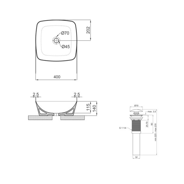 Комплект Qtap Kolibri: Раковина накладная 400x400x140 мм, White, квадратная + Донный клапан Pop-up PU02, фото , зображення 2 | SNABZHENIE.com.ua Комплект Qtap Kolibri: Раковина накладная 400x400x140 мм, White, квадратная + Донный клапан Pop-up PU02, фото , зображення 2 | SNABZHENIE.com.ua