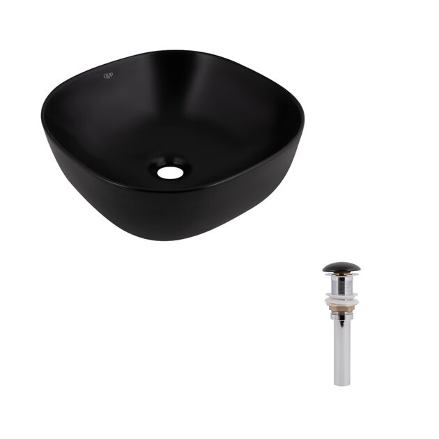 Комплект Qtap Kolibri: Раковина накладная 400x400x140 мм, Matt Black, квадратная + Донный клапан Pop-up PU03, фото  | SNABZHENIE.com.ua
