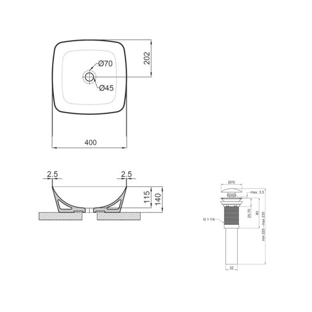 Комплект Qtap Kolibri: Раковина накладная 400x400x140 мм, Matt Black, квадратная + Донный клапан Pop-up PU03, фото , изображение 2 | SNABZHENIE.com.ua Комплект Qtap Kolibri: Раковина накладная 400x400x140 мм, Matt Black, квадратная + Донный клапан Pop-up PU03, фото , изображение 2 | SNABZHENIE.com.ua