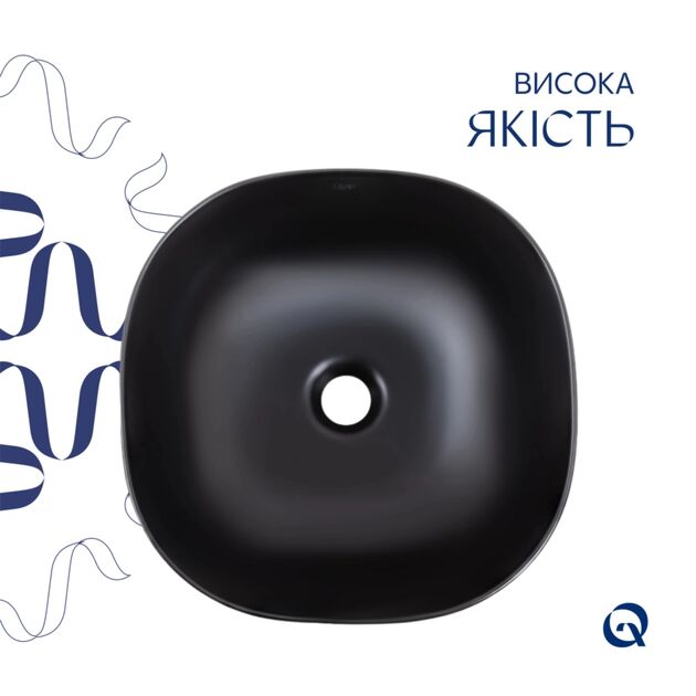 Комплект Qtap Kolibri: Раковина накладная 400x400x140 мм, Matt Black, квадратная + Донный клапан Pop-up PU03, фото , изображение 4 | SNABZHENIE.com.ua Комплект Qtap Kolibri: Раковина накладная 400x400x140 мм, Matt Black, квадратная + Донный клапан Pop-up PU03, фото , изображение 4 | SNABZHENIE.com.ua