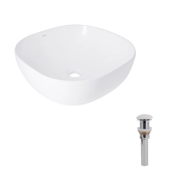Комплект Qtap Kolibri: Раковина накладная 425x425x140 мм, White, квадратная + Донный клапан Pop-up PU02, фото  | SNABZHENIE.com.ua