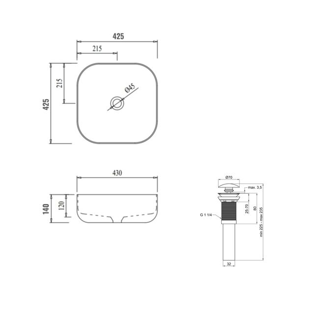Комплект Qtap Kolibri: Раковина накладная 425x425x140 мм, White, квадратная + Донный клапан Pop-up PU02, фото , зображення 2 | SNABZHENIE.com.ua Комплект Qtap Kolibri: Раковина накладная 425x425x140 мм, White, квадратная + Донный клапан Pop-up PU02, фото , зображення 2 | SNABZHENIE.com.ua