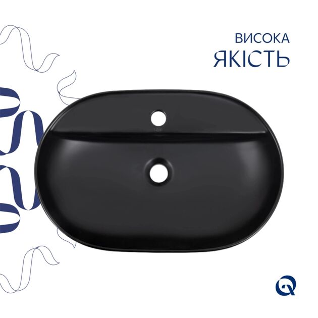 Комплект Qtap Scorpio: Раковина накладная 600x400x120 мм, Matt Black, овальная + Донный клапан Pop-up PU03, фото , зображення 4 | SNABZHENIE.com.ua Комплект Qtap Scorpio: Раковина накладная 600x400x120 мм, Matt Black, овальная + Донный клапан Pop-up PU03, фото , зображення 4 | SNABZHENIE.com.ua