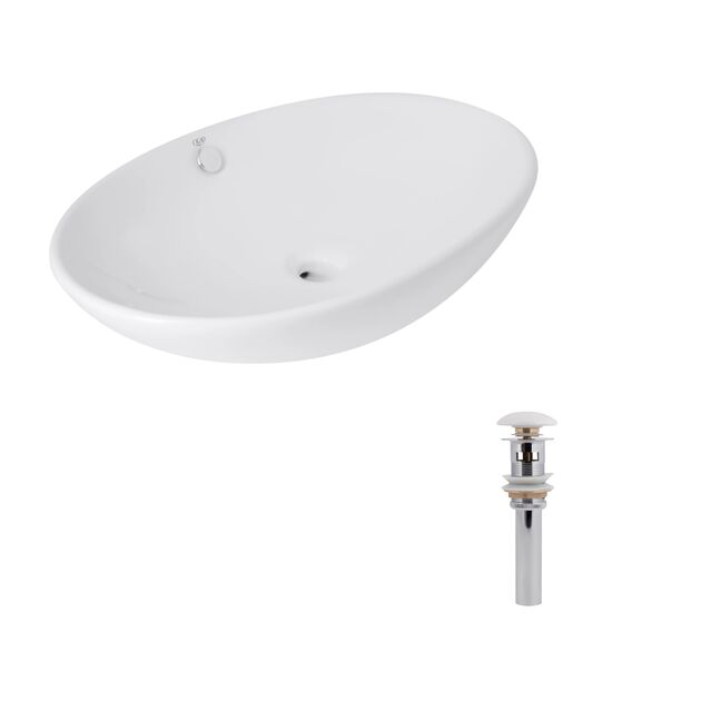 Комплект Qtap Dove: Раковина накладная 635x420x150 мм, White, овальная + Донный клапан Pop-up PU02O, фото  | SNABZHENIE.com.ua