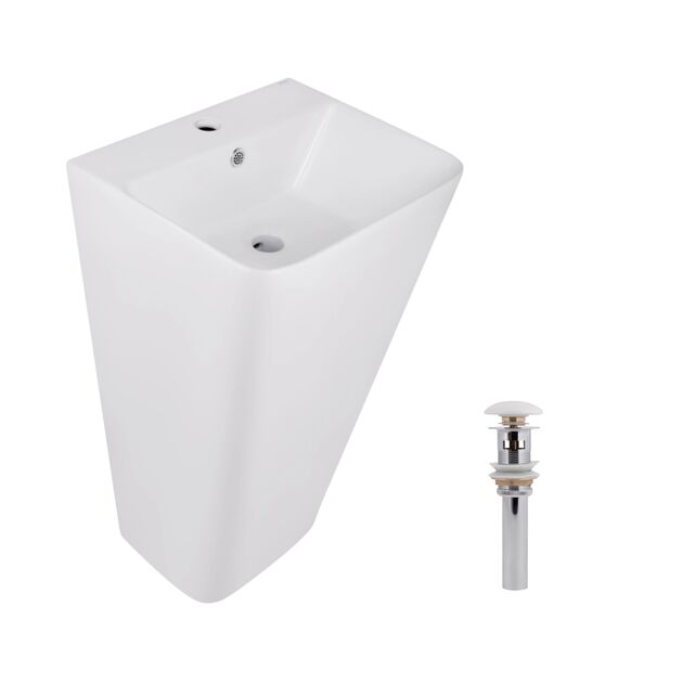 Комплект Qtap Tern: Раковина-моноблок напольная 440x380x830 мм, White + Донный клапан Pop-up PU02O, фото  | SNABZHENIE.com.ua