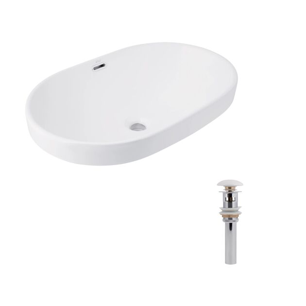 Комплект Qtap Leo: Раковина врезная 610x405x185 мм, White, овальная + Донный клапан Pop-up PU02O, фото  | SNABZHENIE.com.ua